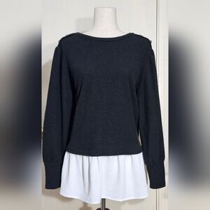(NWOT) Como Blu - Women's Black Sweater with White Layered Hem (NWOT)